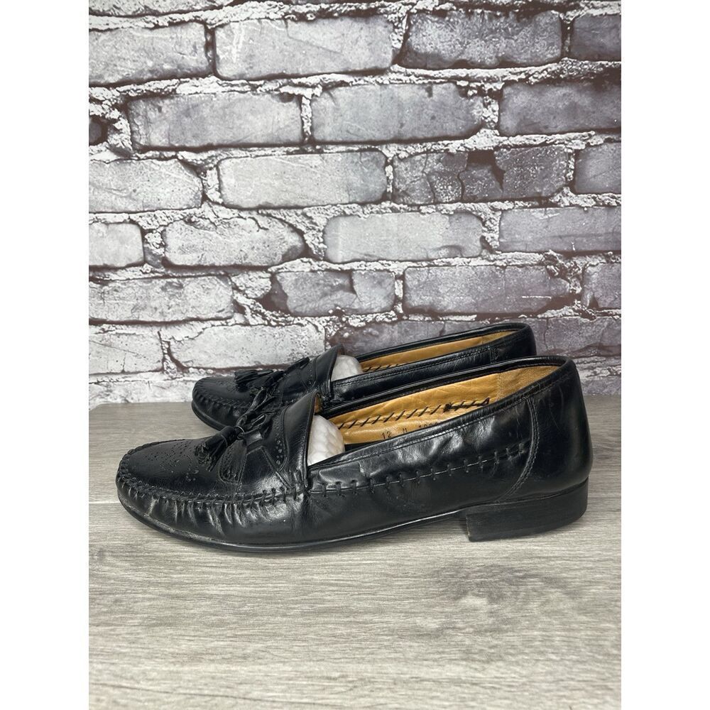 SAN REMO Black Leather Wingtip Tassel Loafers Dress Shoes Men’s Sz 12M US/45EU